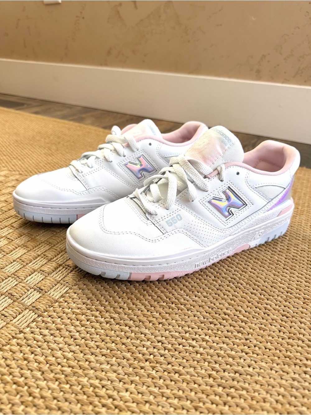New Balance 550 Girls’ White/Multi Iridescent Sneaker—7 - Picture 2 of 14
